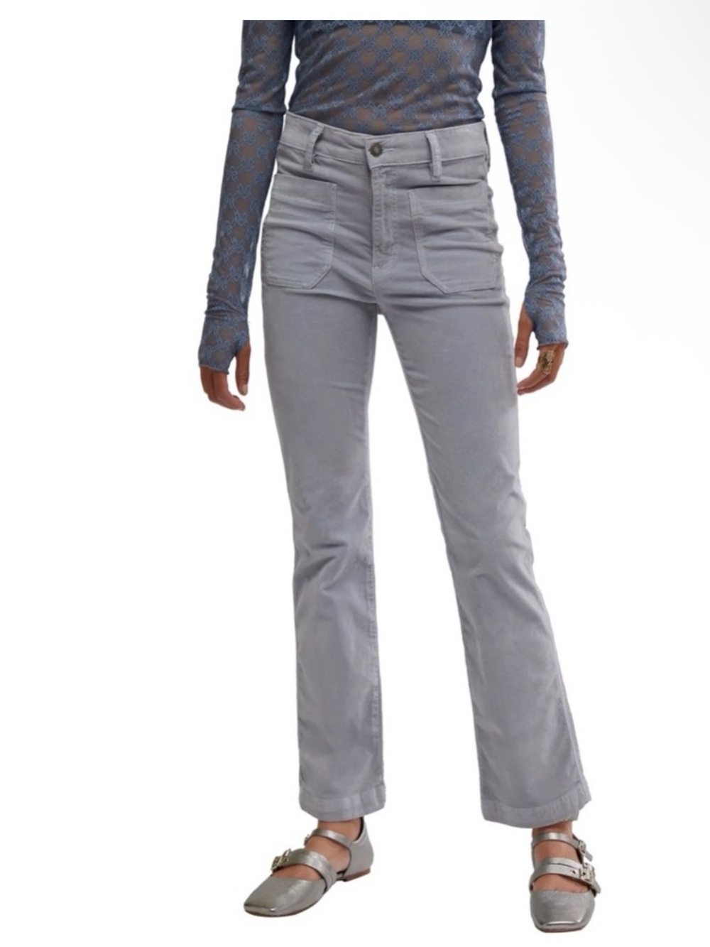 Free People High Time kick corduroy flare pants in pearl grey women’s size8